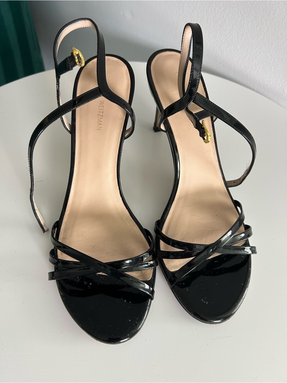Stuart Weitzman Black Patent Strappy High-Heel Sandals